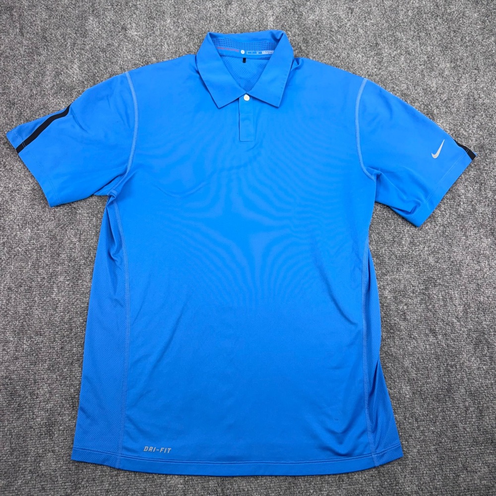 Nike Tiger‎ Woods Polo Shirt Men Small Blue Black TW Dri Fit Perforated Golf
